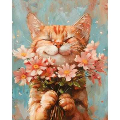 DIY Cat and Flower Paint by Numbers Kits for Adults, Painting by Numbers for Adult & Beginner on Canvas, Animal Oil Painting Kits Perfect for Home Decoration 16x20 Inch