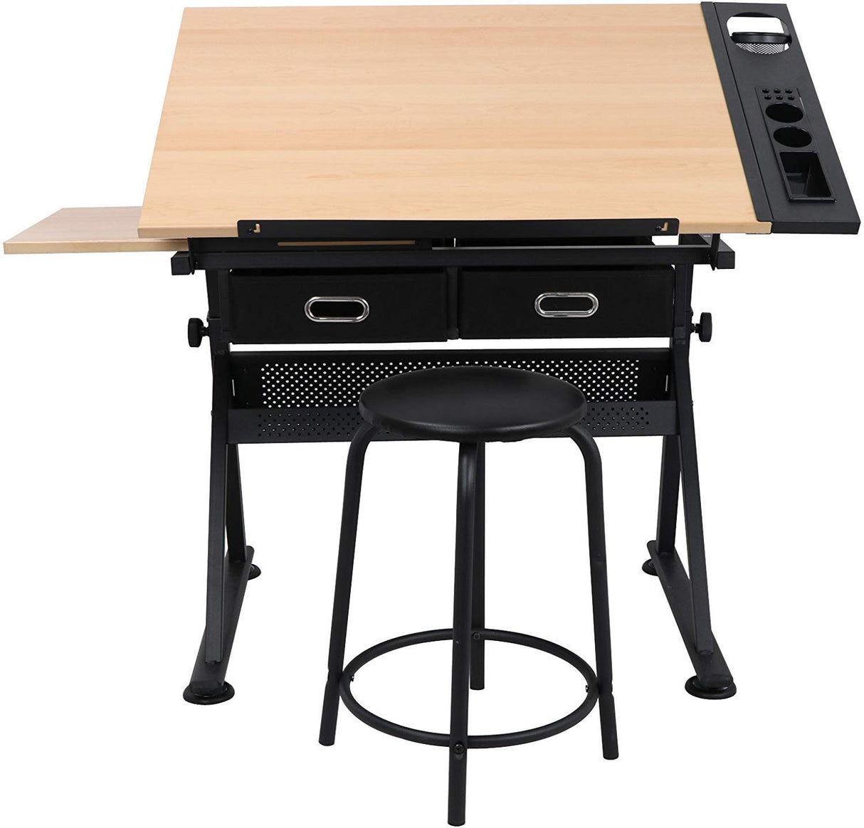 HomGarden Height Adjustable Drafting Desk Drawing Table Art Craft Work Station w/Stool, Storage Drawers for Drawing, Reading, Writing HomGarden