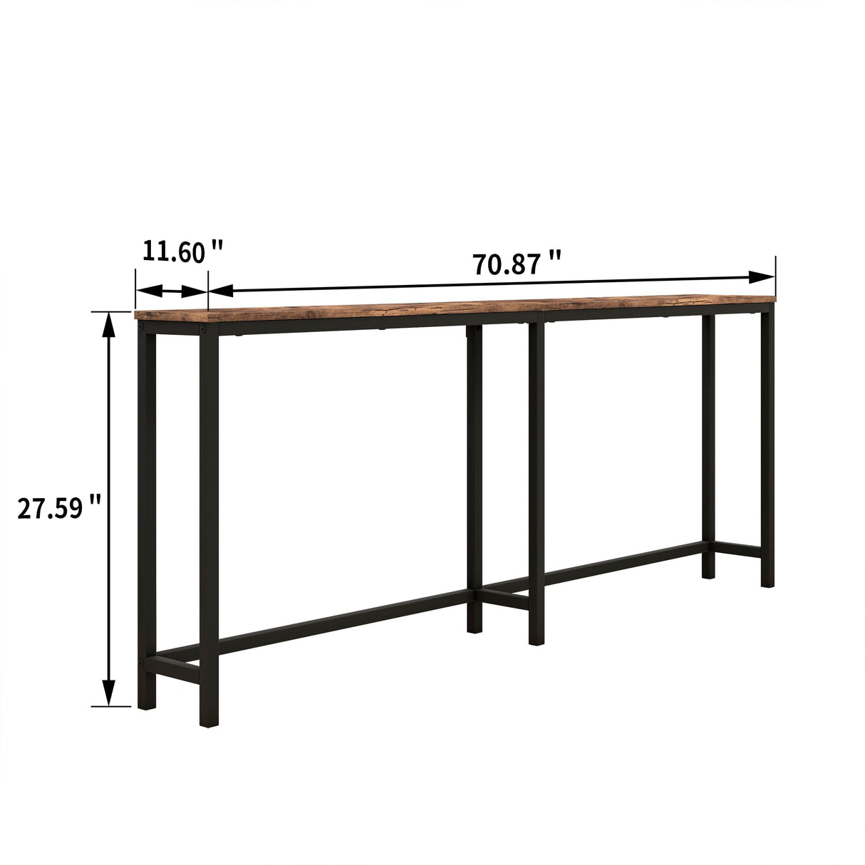 HOMERECOMMEND 70.8 Inch Console Table with USB Ports, Sofa Table with Charging Station, Narrow Entryway Table, Skinny Hallway Table,Rustic Brown HOMERECOMMEND