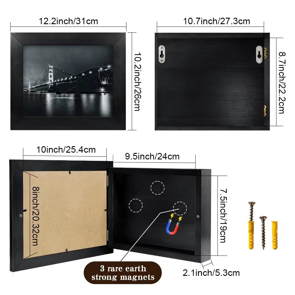 Hidden Gun Storage, Concealment Gun Safes for Pistols, Secret Decor Solid Wooden Handgun Picture Frames Box (Black) Homvle