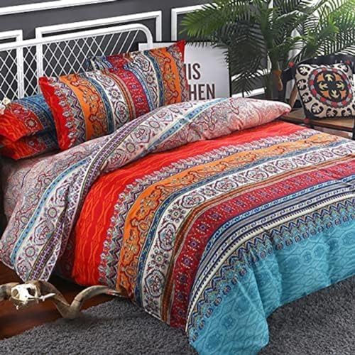 Goodidea Striped Bohemian Comforter Set King Size 3 Pieces Boho Hippie Geometric Bedding Set Soft Breathable Reversible Microfiber Boho Comforter with 2 Pillowcases(20"x36") Goodidea