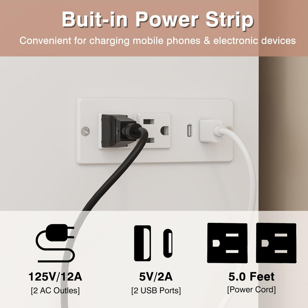 ECACAD Multi-Functional 2-in-1 Murphy Cabinet Bed, Full Size Bed Frame Murphy Bed Chest with Built-in Power Strip & 3 Drawers, Full Foldable Platform Bed, White ECACAD