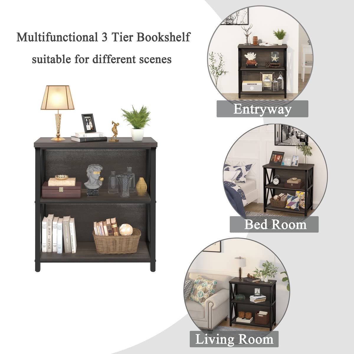 FATORRI Rustic Short 2 Shelf Bookshelf, Industrial Low Wood Bookcase, Farmhouse Small Book Case for Small Space (Walnut Brown) FATORRI