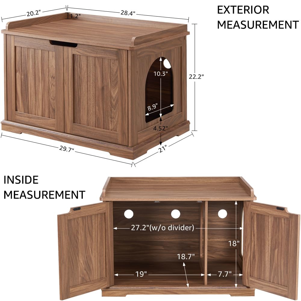 unipaws Cat Litter Box Enclosure Furniture, Hidden Litter Box Cover Washroom, Dog Proof Cabinet House for Large Cat, Hideaway Litter Box, Walnut unipaws