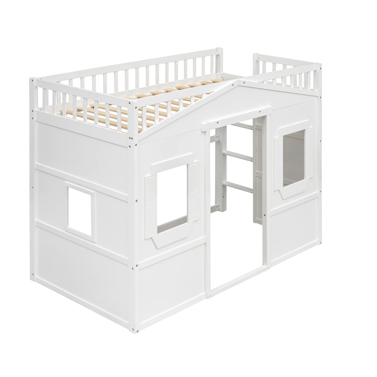 NCKMYB Twin Loft Bed with Under Bed Play Room, Wooden Loft Bed with Cabin, Kids Loft Bed for Kids Teens Boys & Girls or Small Room (White) NCKMYB