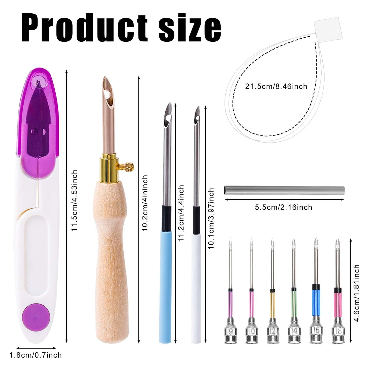 13pcs Punch Needle Kits, Adjustable Complete Punch Needle Tool Set Wooden Handle Embroidery Pen Include Punch Needles and and Threaders for Adults Beginner Floss Cross Stitching Sewing Craft Supplies NQEUEPN
