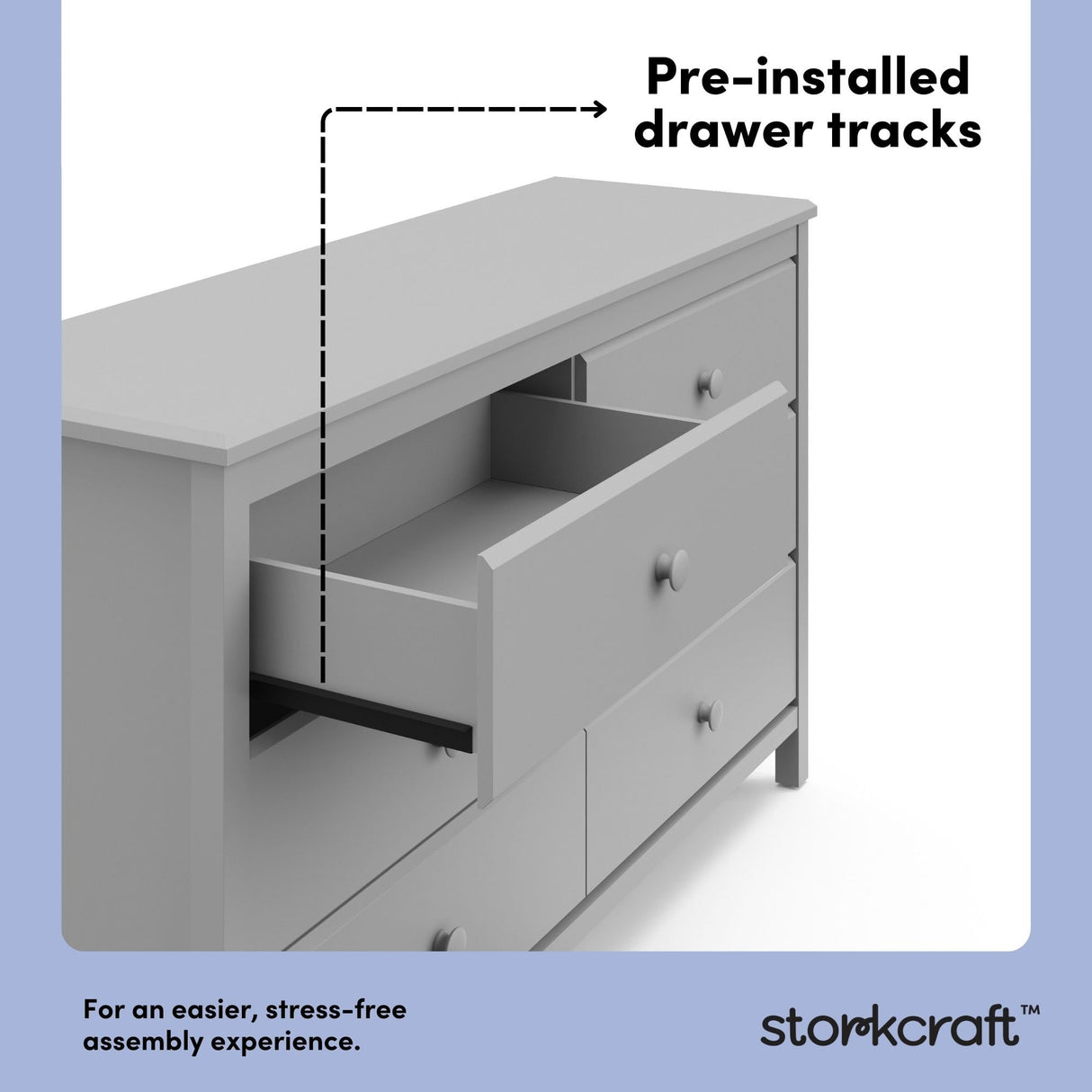 Storkcraft Alpine 6-Drawer Dresser (Pebble Gray) – GREENGUARD Gold Certified, Gray Dresser for Bedroom, Kids & Nursery Storage Drawers, Safety Interlocking Drawers, Pre-Installed Tracks, Kids Bedroom Storkcraft