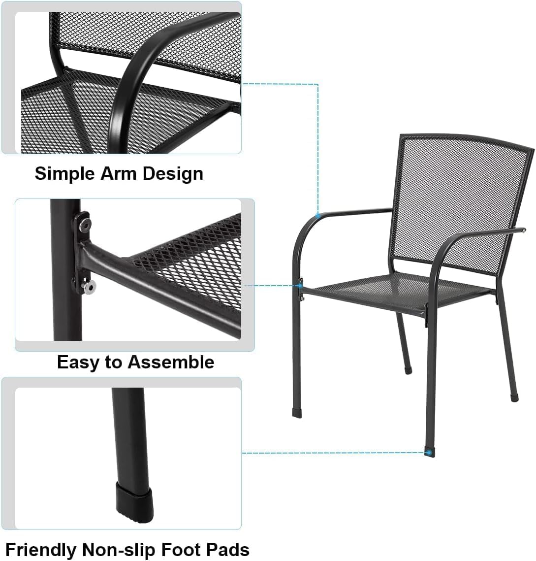 AECOJOY Outdoor Patio Chairs Set of 4, Metal Stackable Lawn Chairs with Armrests & Breathable Metal Mesh, 4 Pack Bistro Chairs for Outdoor Dining Set AECOJOY