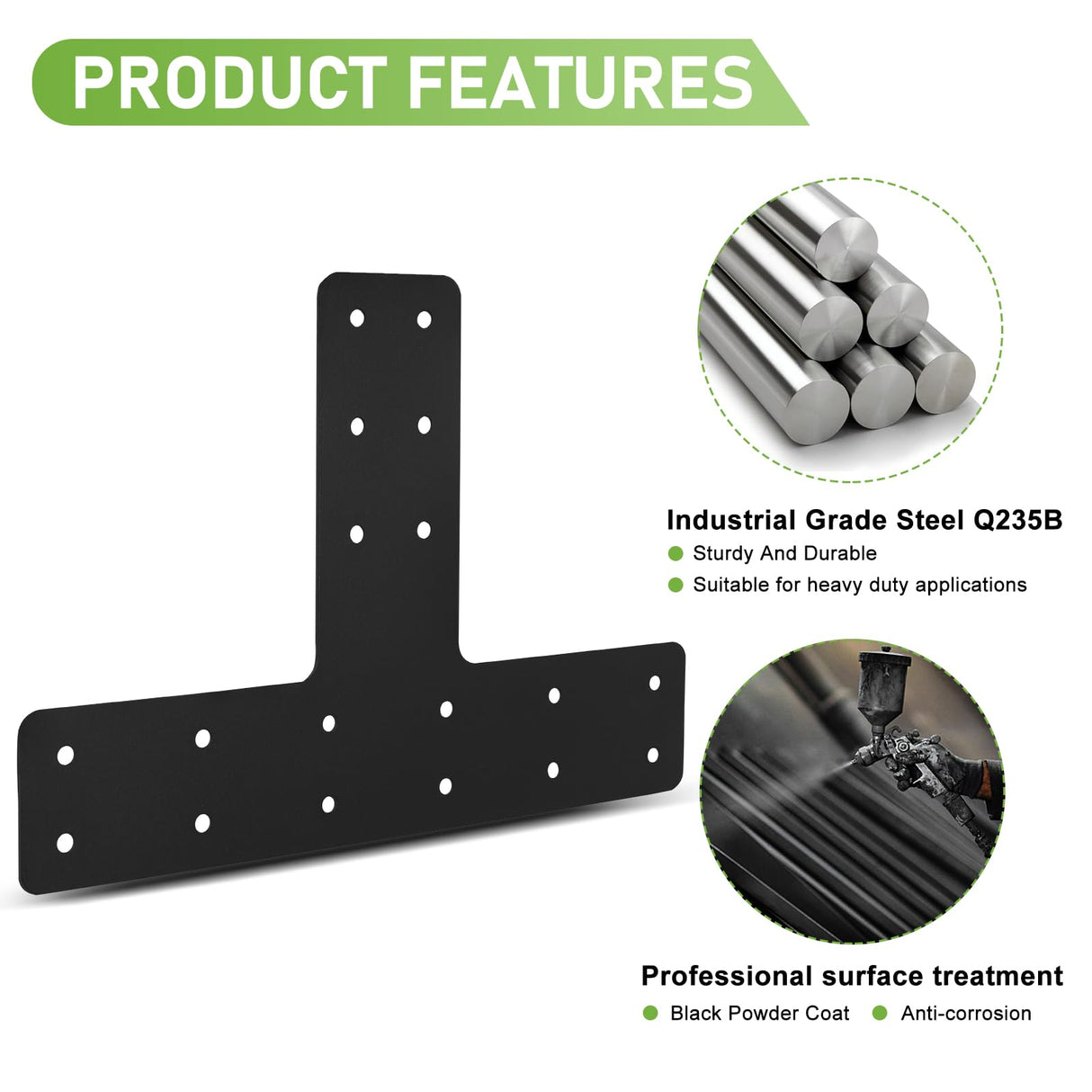 T Post Bracket 4PCS,14x10'' T Flat Mending Plate for Wood 4x4,6x6 Lumber, Black Powder Coated Heavy Duty Pergola Brackets,T Beam Bracket, T Truss Bracket,T Shape Post to Beam Connectors XZWMY