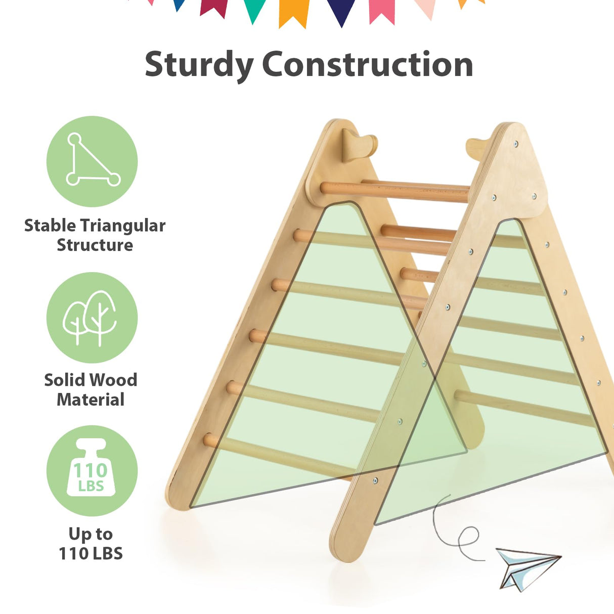 Olakids Toddlers Triangle Climber, 2 in 1 Montessori Kids Wood Climbing Toy with Ramp, Ladder, Slide for Gym Playground, Indoor Baby Climb Play Structure Activity Set for Boys Girls 1-3 Olakids