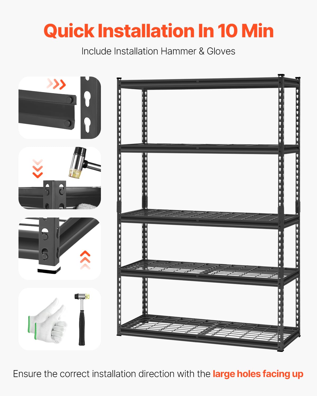 VEVOR Storage Shelves, 2500 lbs, 5 Tier Heavy Duty Garage Shelving, 18" D x 48" W x 72" H Adjustable Metal Shelves for Industrial Shelving Unit Utility Shelf, for Kitchen, Warehouse, Basement, Black VEVOR