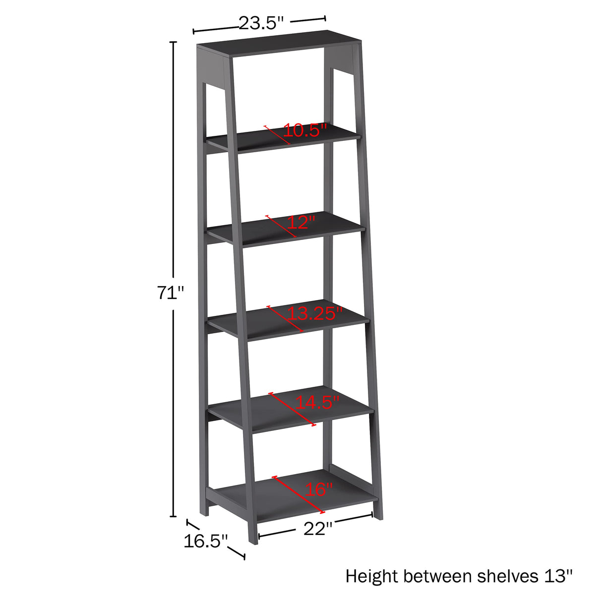 Alaterre Furniture 5-Tier Ladder Bookshelf - Leaning Decorative Shelves for Display - Wood Shelf for Living Room, Bathroom, and Kitchen Storage (Gray) Alaterre Furniture