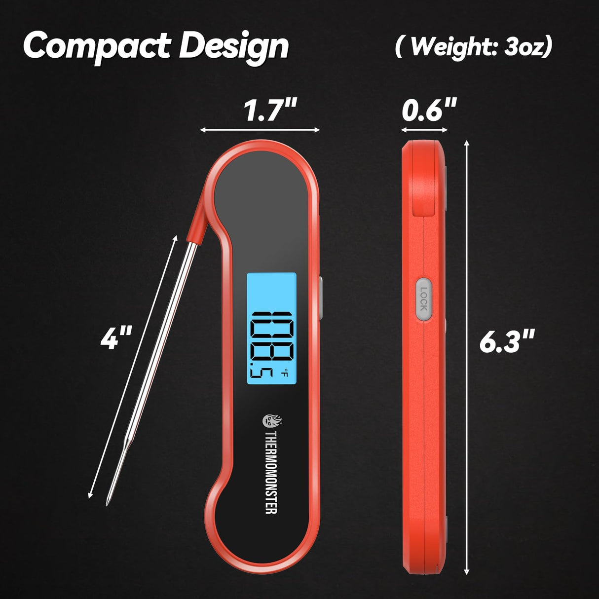 0.5 Sec Instant Read Meat Thermometer Digital with ±0.5℉ Precision, Food Thermometer for Cooking Kitchen Gadgets, Oven Grill Candy BBQ Essentials Accessories, Gifts for Him Dad Men Birthday, Red ThermoMonster