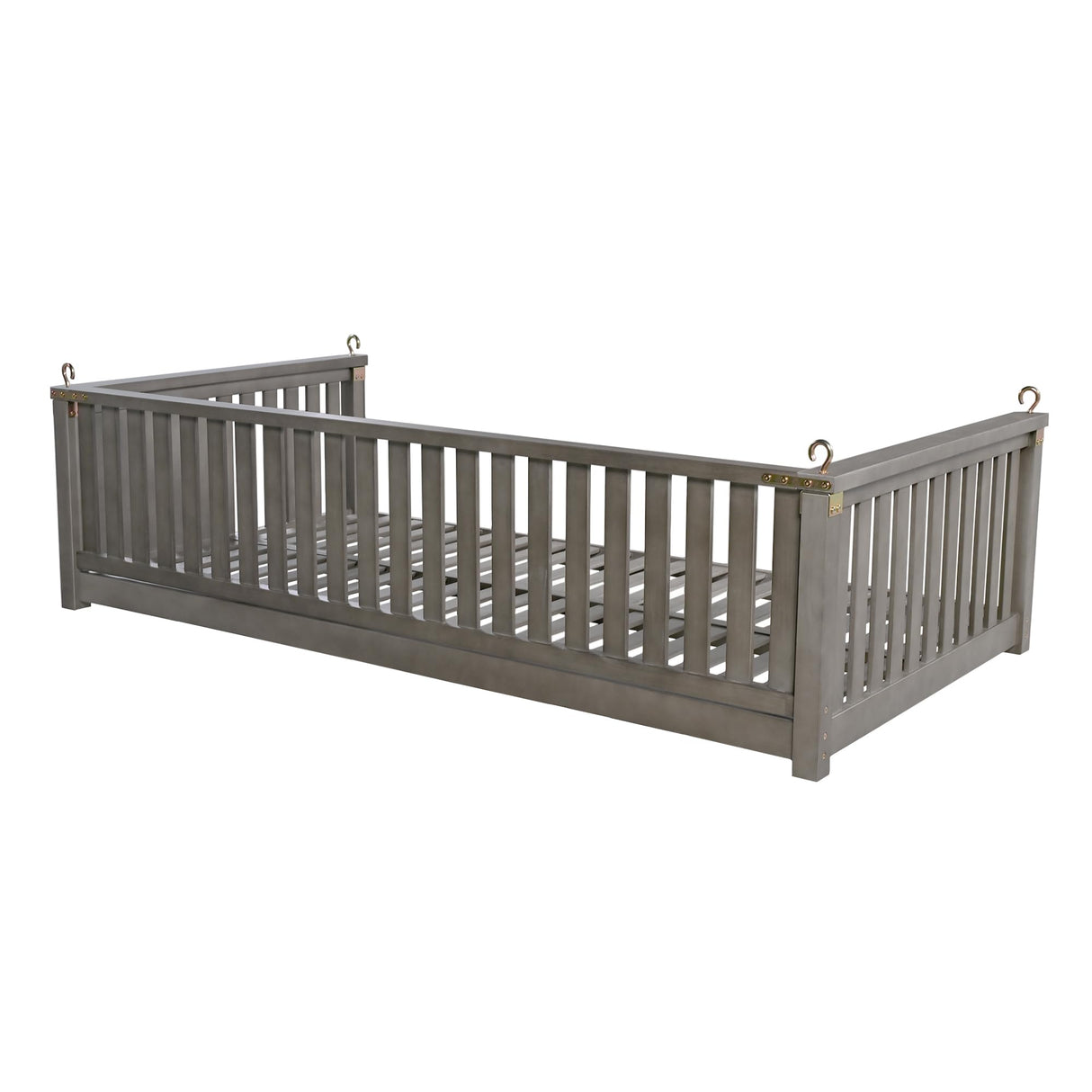 LUMISOL Patio Twin Size Garden Swing Bed with Ropes, Outdoor Porch Swing for Backyard Poolside Garden, Safe Sloped Design, Gray LUMISOL