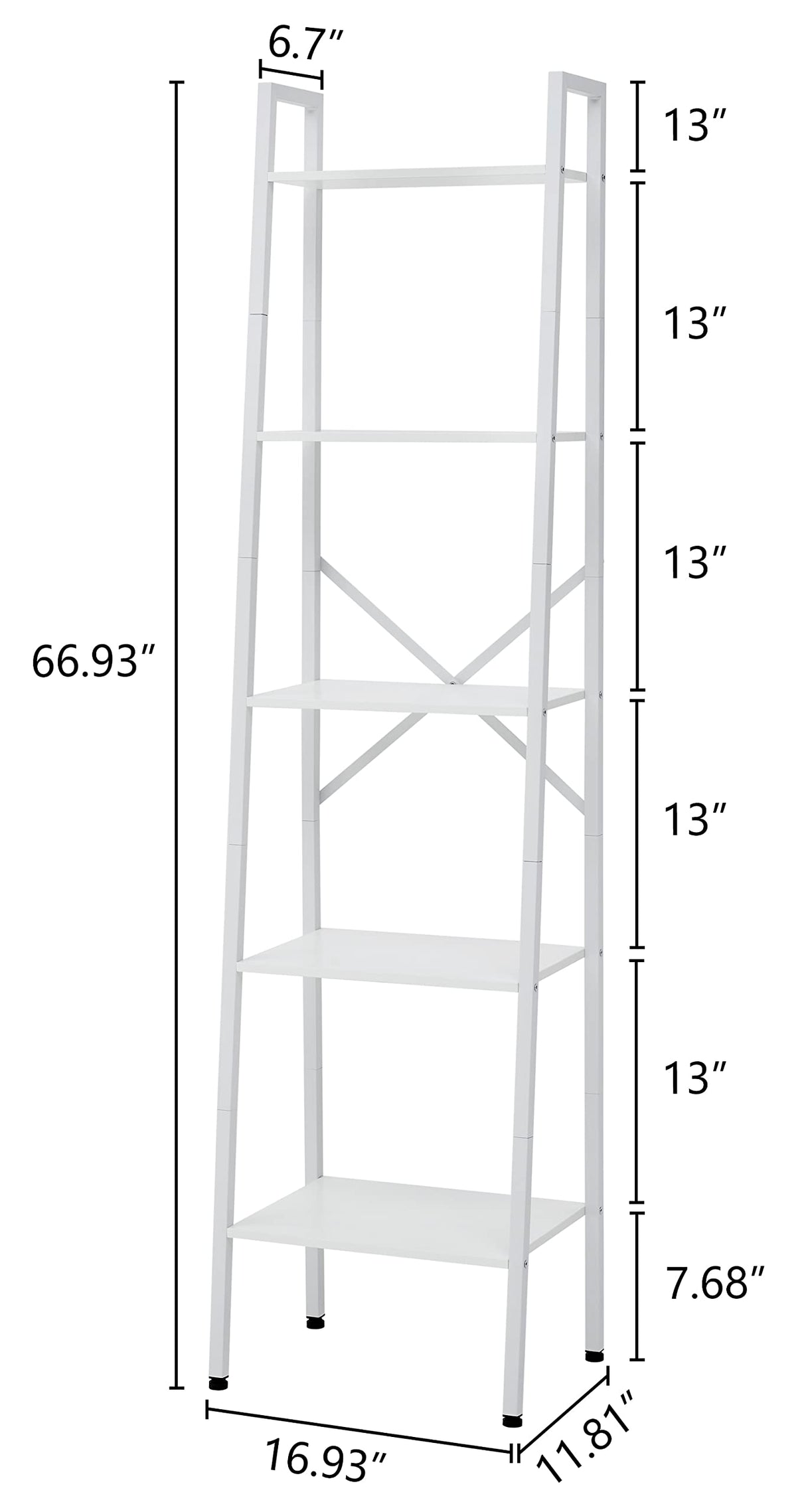 Hoctieon 5-Tier Industrial Ladder Bookshelf, Narrow Ladder Shelf, Tall Standing Bookshelf, Skinny Open Ladder Shelf, for Living Room, Home Office, Kitchen, Bedroom, Metal Frame, White Hoctieon