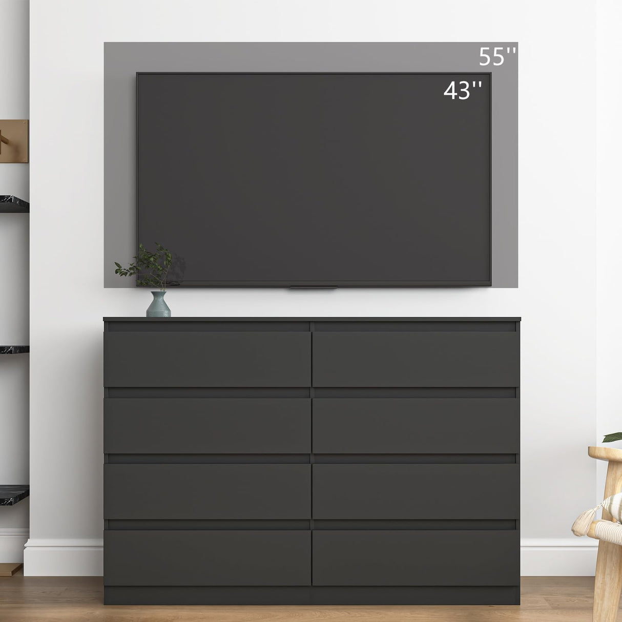 CIPACHO Black 8 Drawer Dresser for Bedroom,Modern Large Dresser with Deep Drawer,Wide Storage Chest of Drawer, Bedroom Storage Furniture Drawers for Living Room CIPACHO