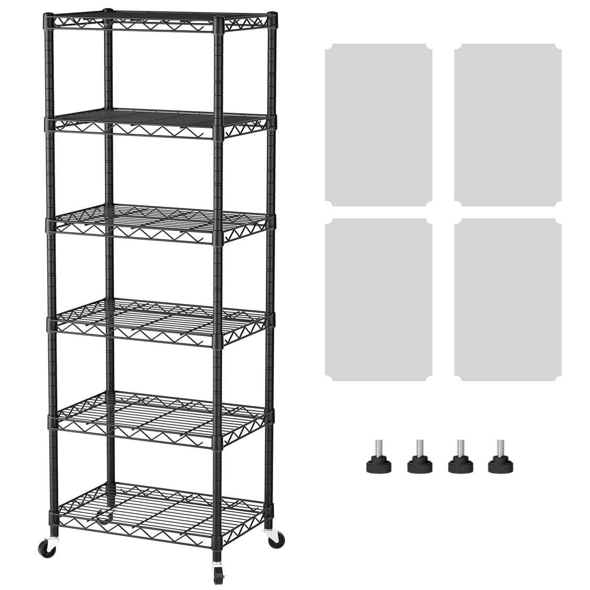 SINGAYE 6 Shelf Storage Wire Shelves Closet Bathroom Organizers Metal Pantry Kitchen Small Garage Shelving Unit Laundry Room Organization Home Narrow Rack Net Basket with Wheels Black SINGAYE
