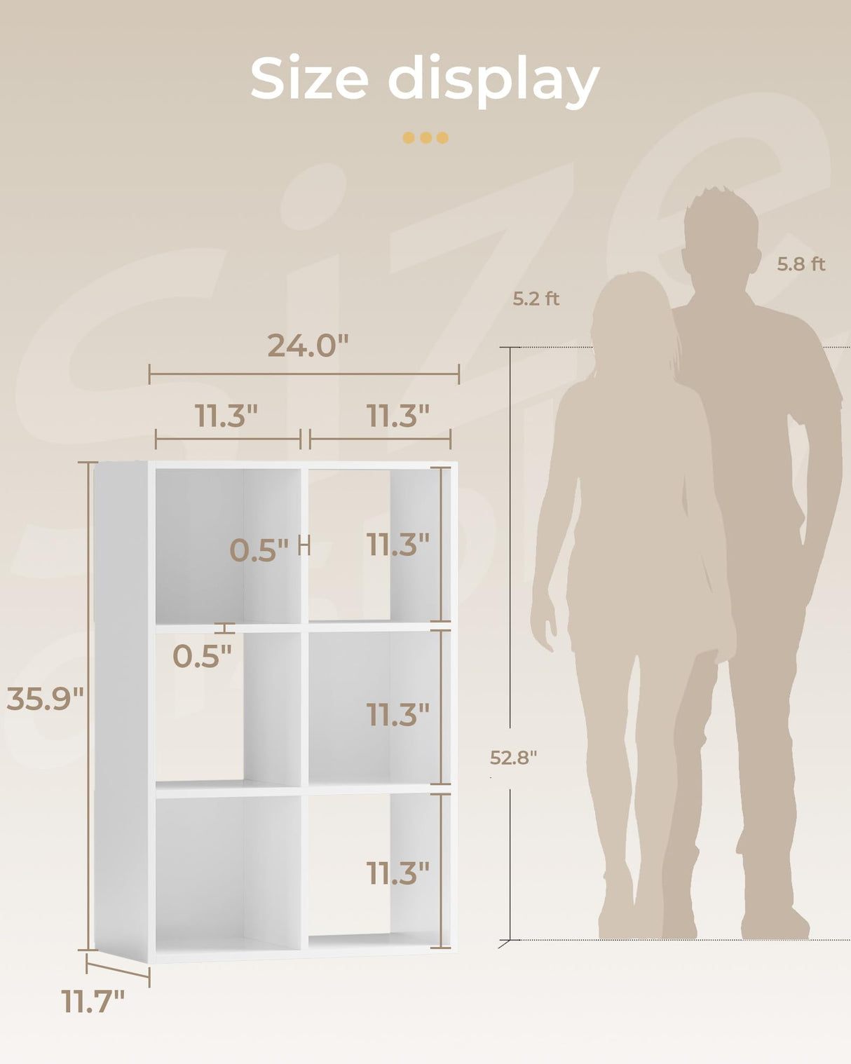 GTPLAYER 6-Cube Storage Organizer, Fits 11" Bins, Vertical or Horizontal Use, Opening Bookshelf, Partial Back Panels, Stackable Design Bookcase, for Closet, Bedroom, Home Office, White GTPLAYER
