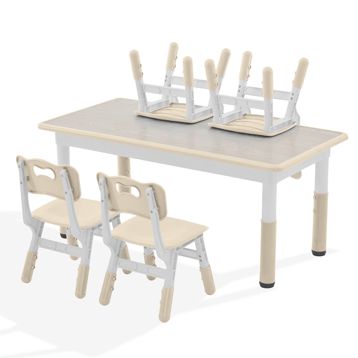 GITAWUSA Kids Study Table and Chairs Set, Height Adjustable Toddler Table and Chair Set for Kids Ages 3-8, Graffiti Desktop (Burlywood - 2) GITAWUSA