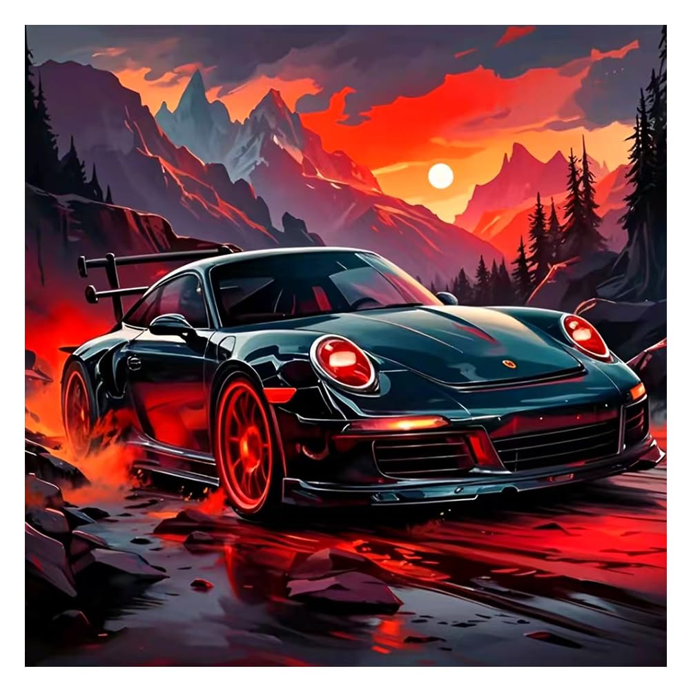 hill froeistung 5D Car Diamond Art Painting Kits for Adults,Sun Diamond Art for Beginners, DIY Full Drill Mountain Diamond Art Painting for Wall Decor,12x12inch hill froeistung