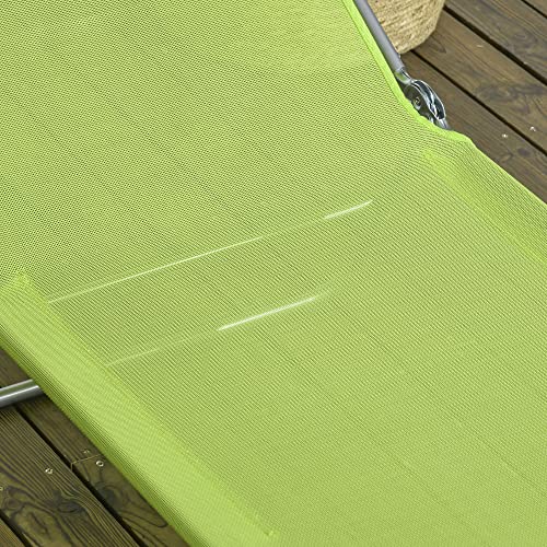 Outsunny 2 Piece Folding Chaise Lounge Chairs, Pool Sun Tanning Chairs with Reclining Back, Breathable Mesh Seat, Headrest for Beach, Yard, Patio, Green