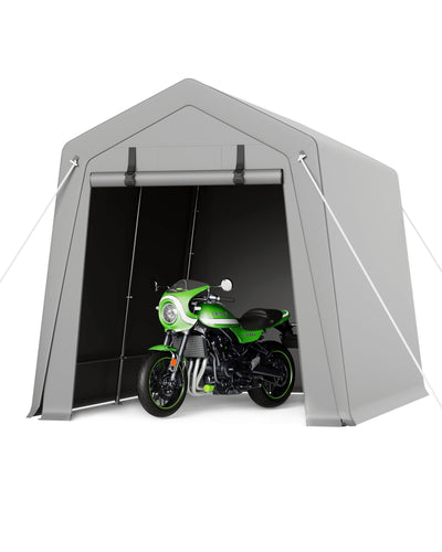 7 x 10 ft Portable Carport, Storage Shed with Heavy Duty Waterproof Tarp & 2 Roll-Up Zipper Doors, Ideal Tent for Motorcycles, Bikes, Garden Tools, and Firewood