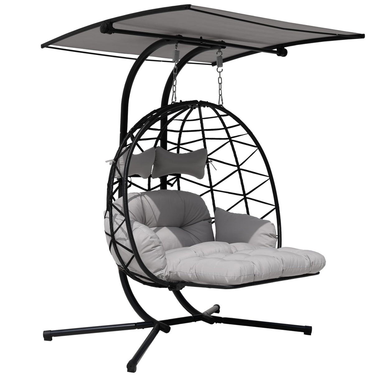 Double Egg Chair Outdoor with Stand & Adjustable Canopy, Extra Large 2 Person Patio Egg Chair with Leg Rests, Hanging Swing Chair with Thickened Cushion, Swinging Love Seat for Outdoor Patio (HQH) VIXLON