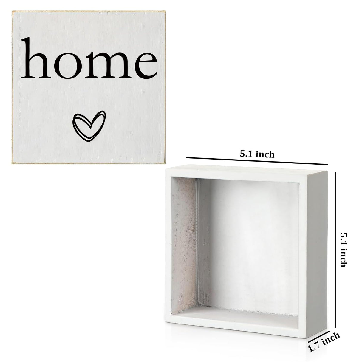 KENTUOK Home Cute White Wooden Box Square Sign, House Bathroom Bedroom Wood Box Sign for Home Living Room Shelf - Rustic Desk Décor, Table Decoration 5 x 5 Inch KENTUOK