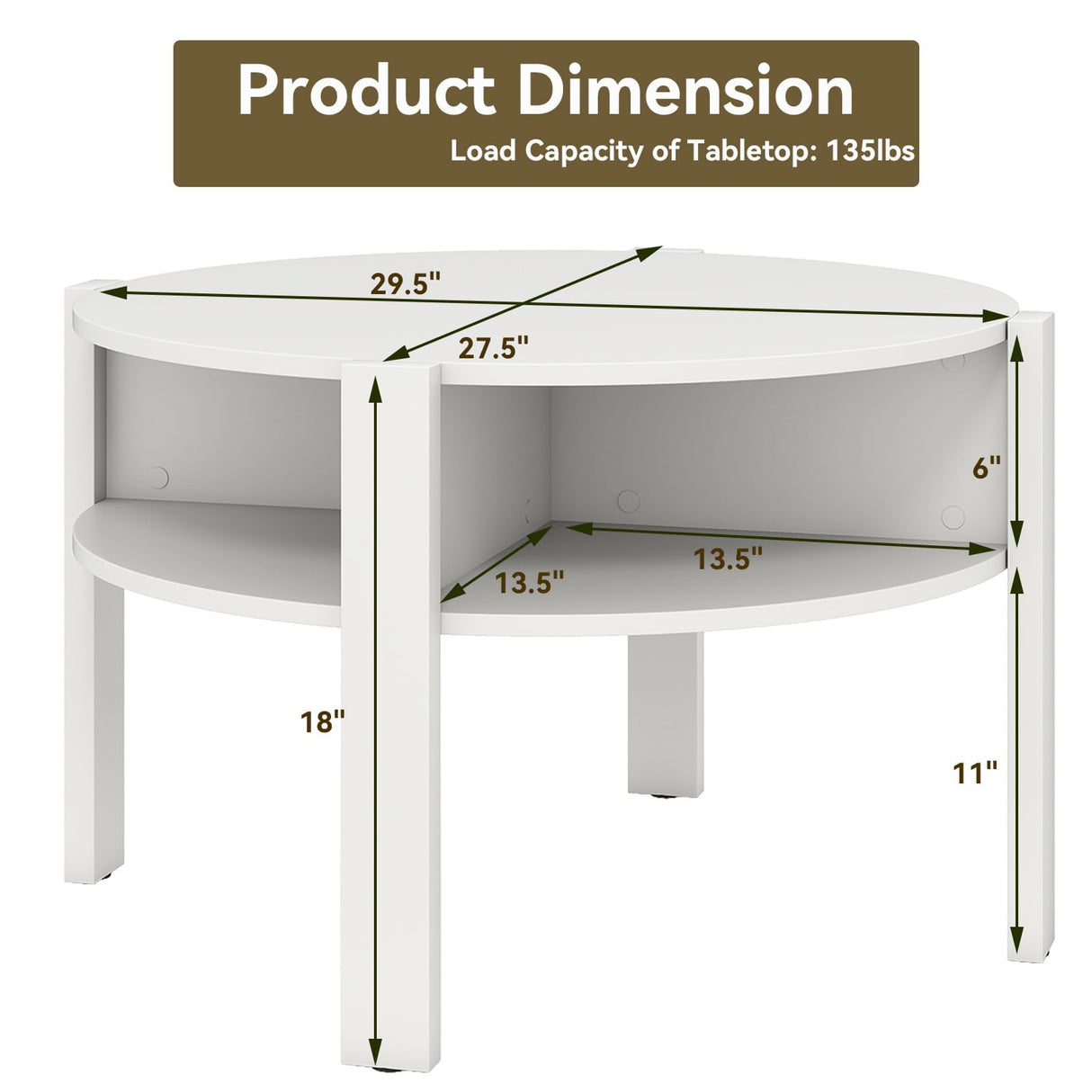 Giantex Round Coffee Table, 2-Tier Mid Century Modern Tea Cocktail Table with Storage Shelves & 4 Side Compartments, Wood Center Table for Living Room, Small Spaces (White) Giantex