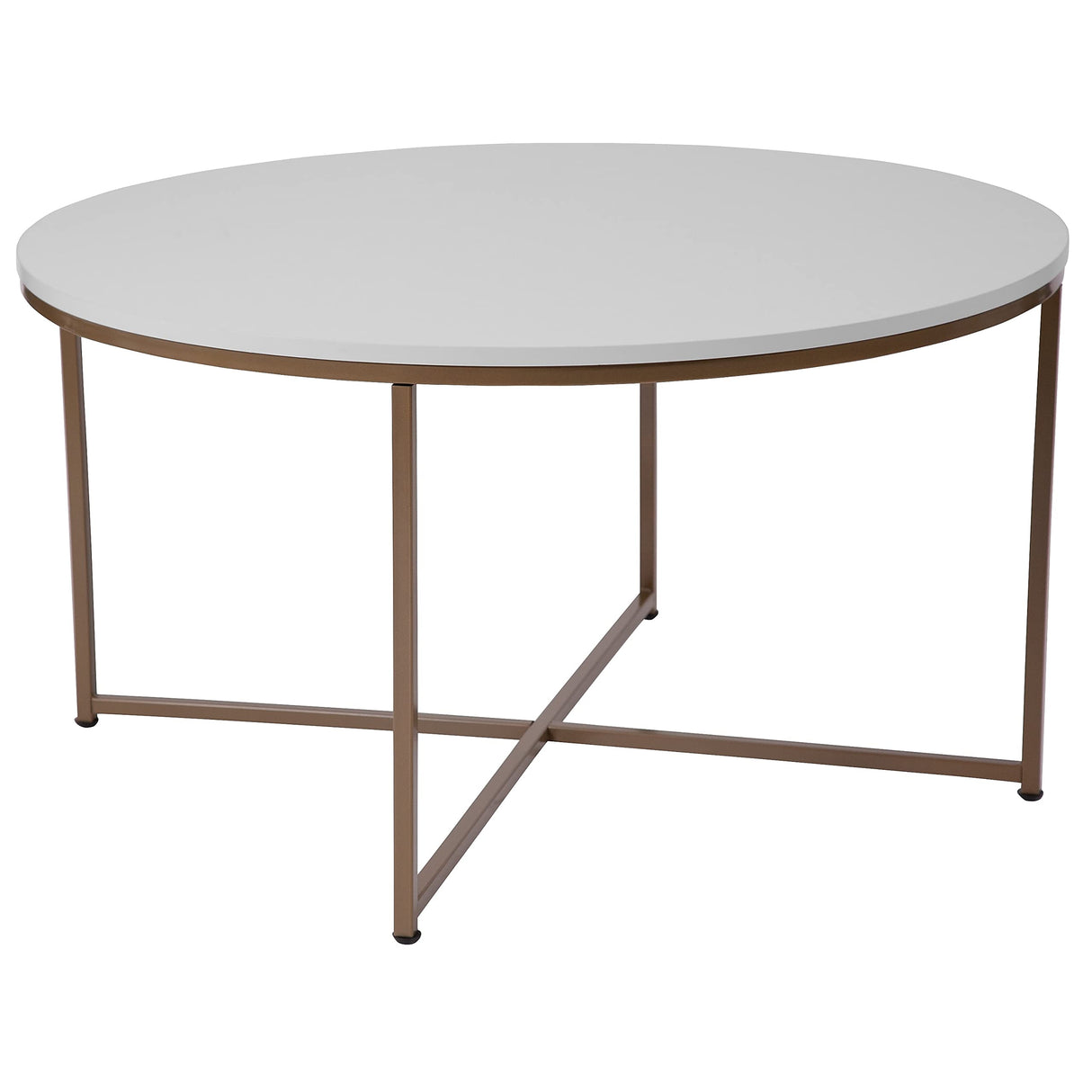 Flash Furniture Hampstead Collection Coffee Table - Modern White Finish Coffee Table - Crisscross Brushed Gold Frame Flash Furniture