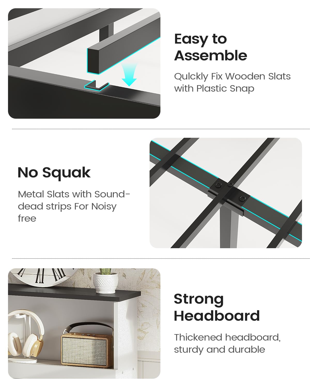 AOGLLATI Farmhouse King Bed Frame Bed Frame with 4 Storage Drawers and Led Lights, Wooden King Bed with Hidden Space Bookcase Headboard and Led Lights, White AOGLLATI