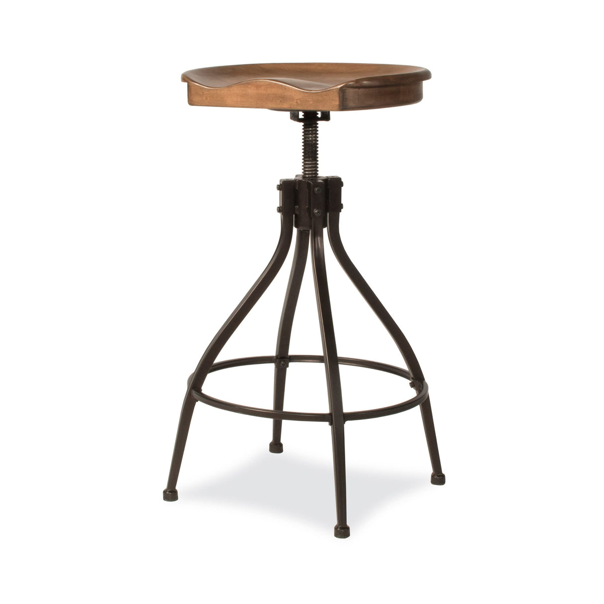 Hillsdale Worland Backless Metal Adjustable Height Stool with Wood Saddle Seat, Brown Hillsdale