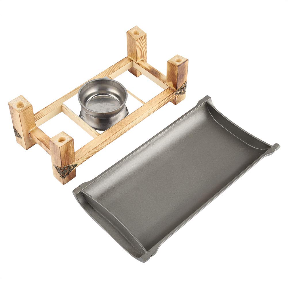 Alcohol Stove Non-Stick Grill Pan with Wooden Shelf, Ceramic Grill Plate Set for Indoor Outdoor BBQ Roasting Baking, Japanese Barbecue Tool(30CM) Haofy