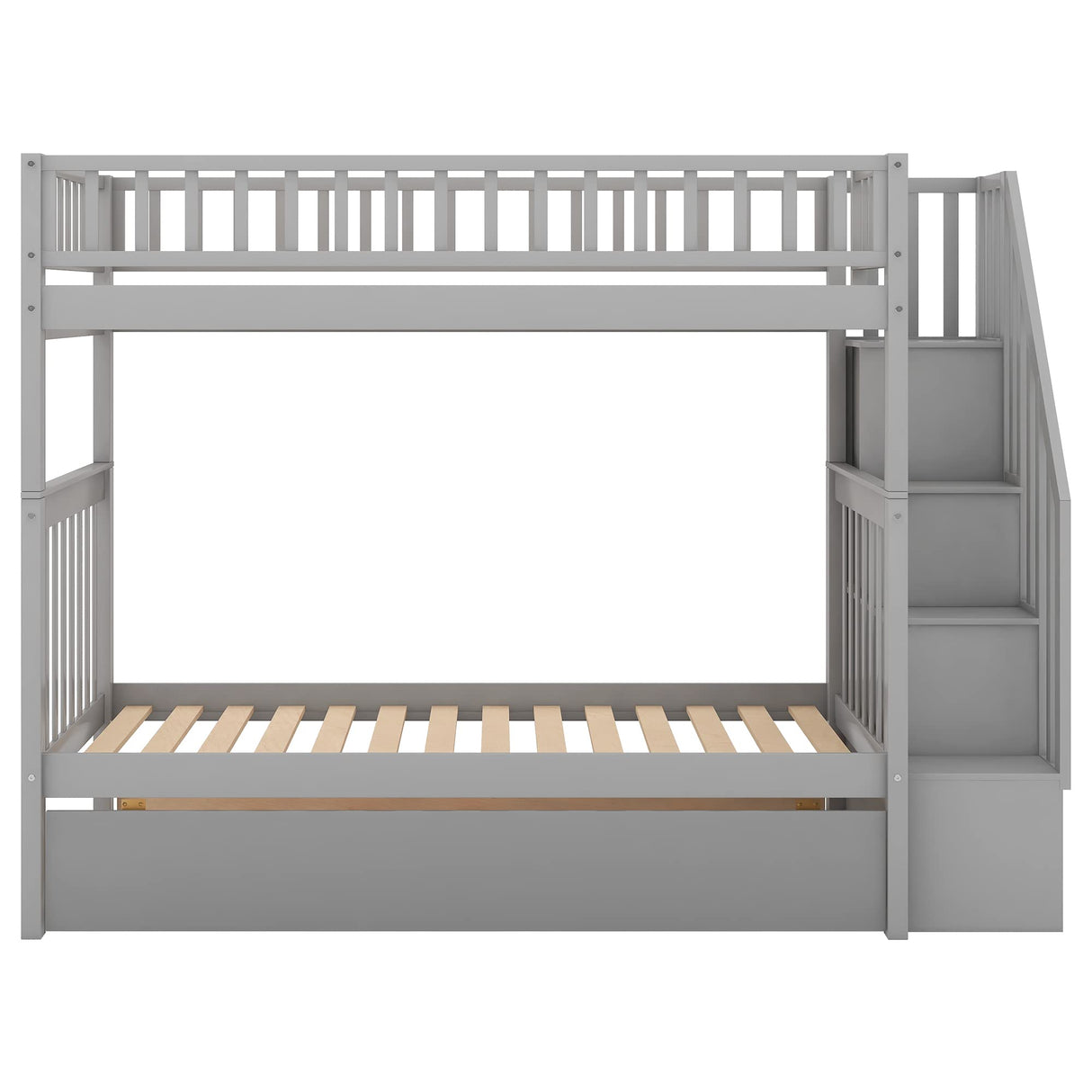 Harper & Bright Designs Twin Over Twin Bunk Bed with Stairs and Trundle, Solid Wood Stairway Bunk Bed Frame with Storage, Can be Split into 3 Separate beds, for Kids Teens Adults (Gray) Harper & Bright Designs