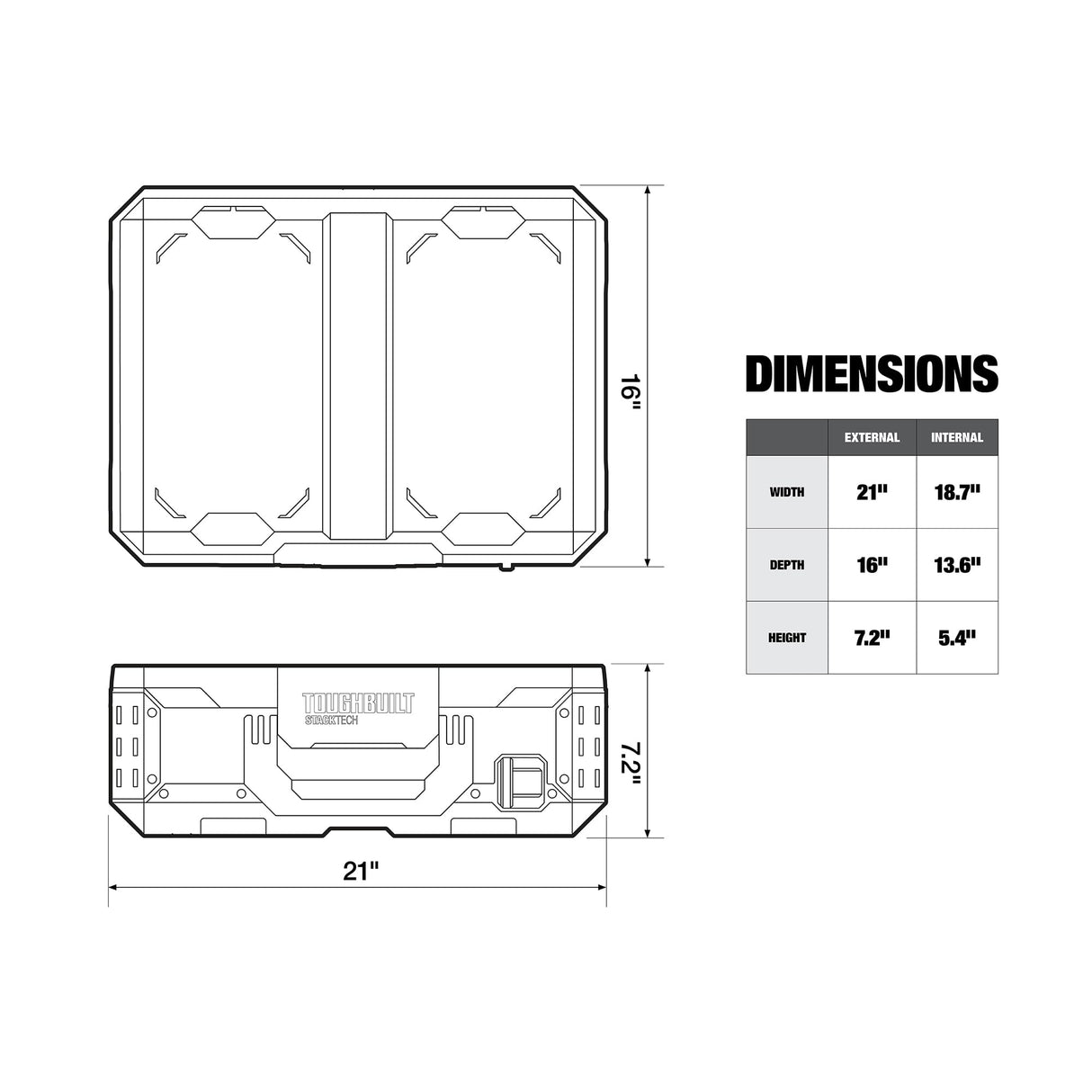 ToughBuilt Heavy Duty Storage Organizer, Portable Tool Box Case, StackTech, Black ToughBuilt