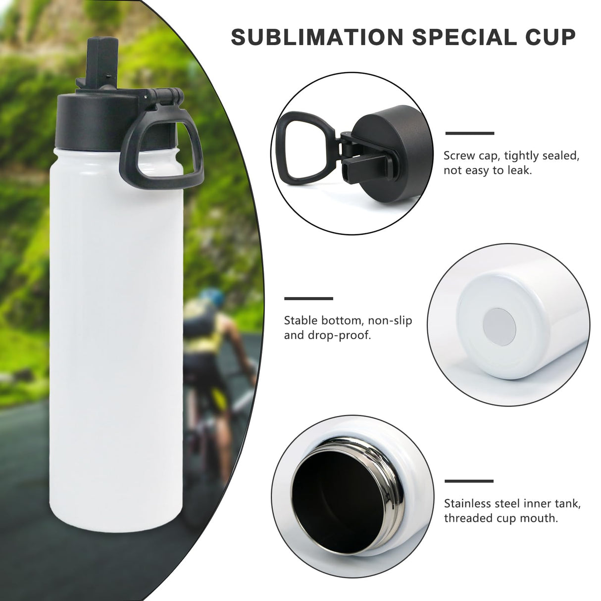 MAIKESUB 4 Pack Sublimation Blank Tumbler White Sports Water Bottles 22 OZ Wide Mouth Stainless Steel Vacuum Flask with Spout Lid for Tumbler Press Machine Sublimation Print MAIKESUB