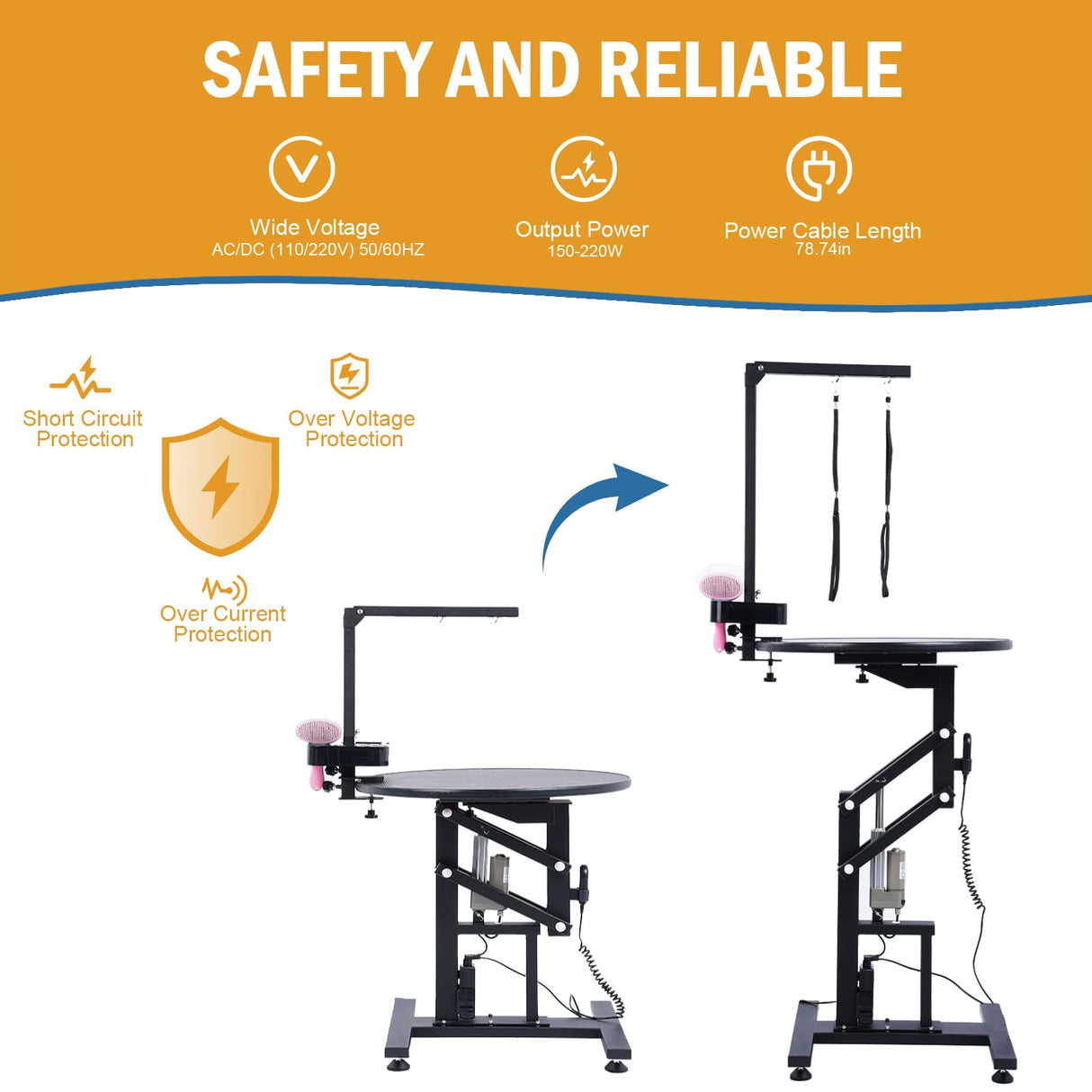 24" Electric Dog Grooming Table with Wired Remote Control, Professional Heavy Duty Pet Grooming Table for Dogs at Home, Adjustable Overhead Arm & Tool Organizer, Small Pet Grooming Station URBANVISTA