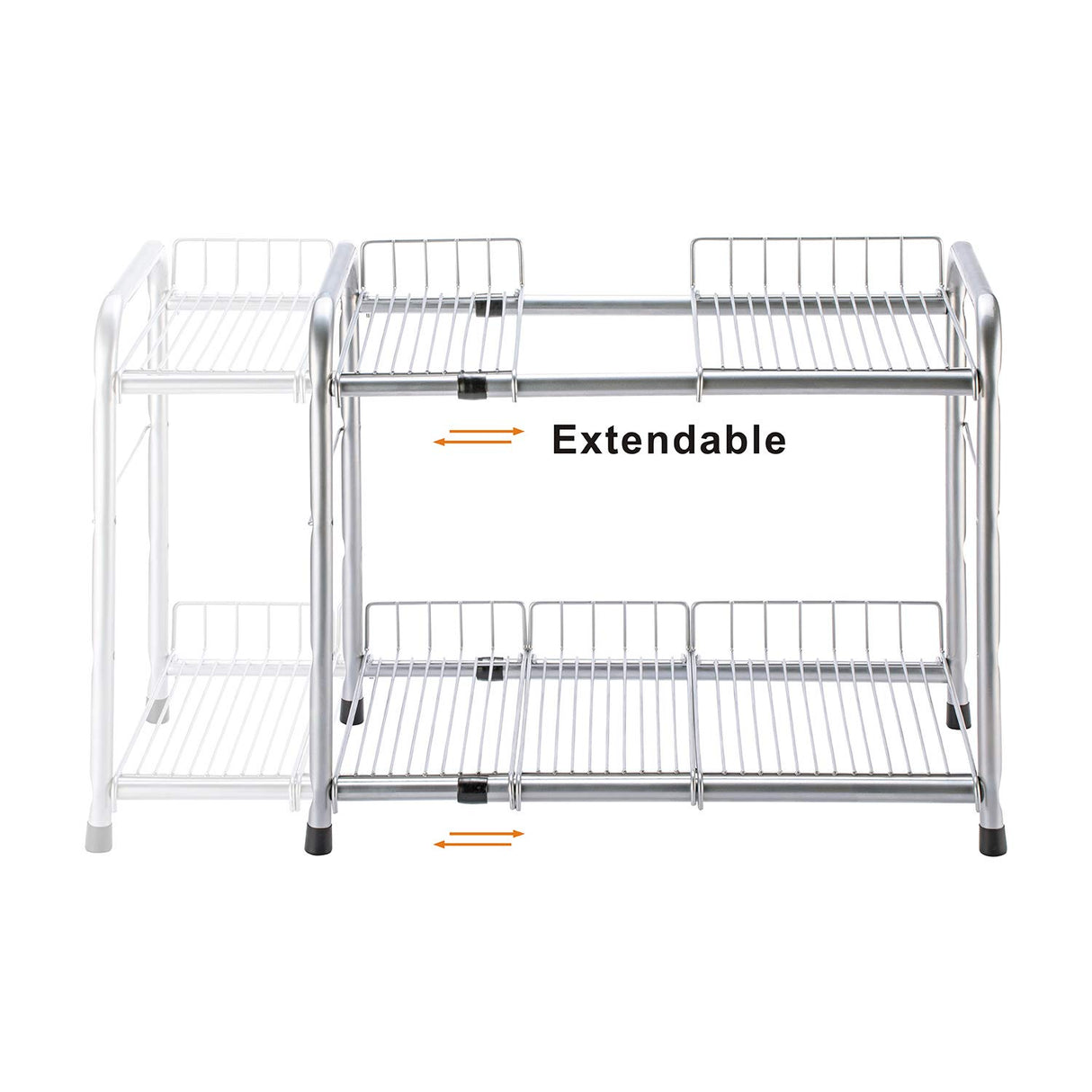 FlagShip 2 Tier Under Sink Organizers and Storage Rack Expandable Cabinet Shelf for Kitchen Bathroom Silver (17-25 inches) FlagShip