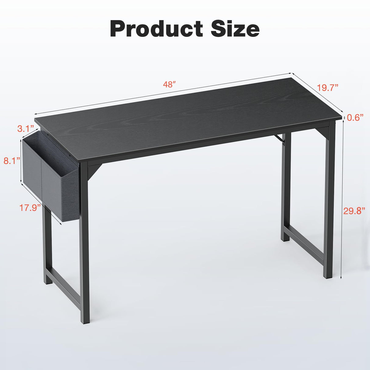 DUMOS 48 Inch Computer Office Desk Modern Simple Style Writing Study Work PC Table for Home Bedroom - Modern Black DUMOS
