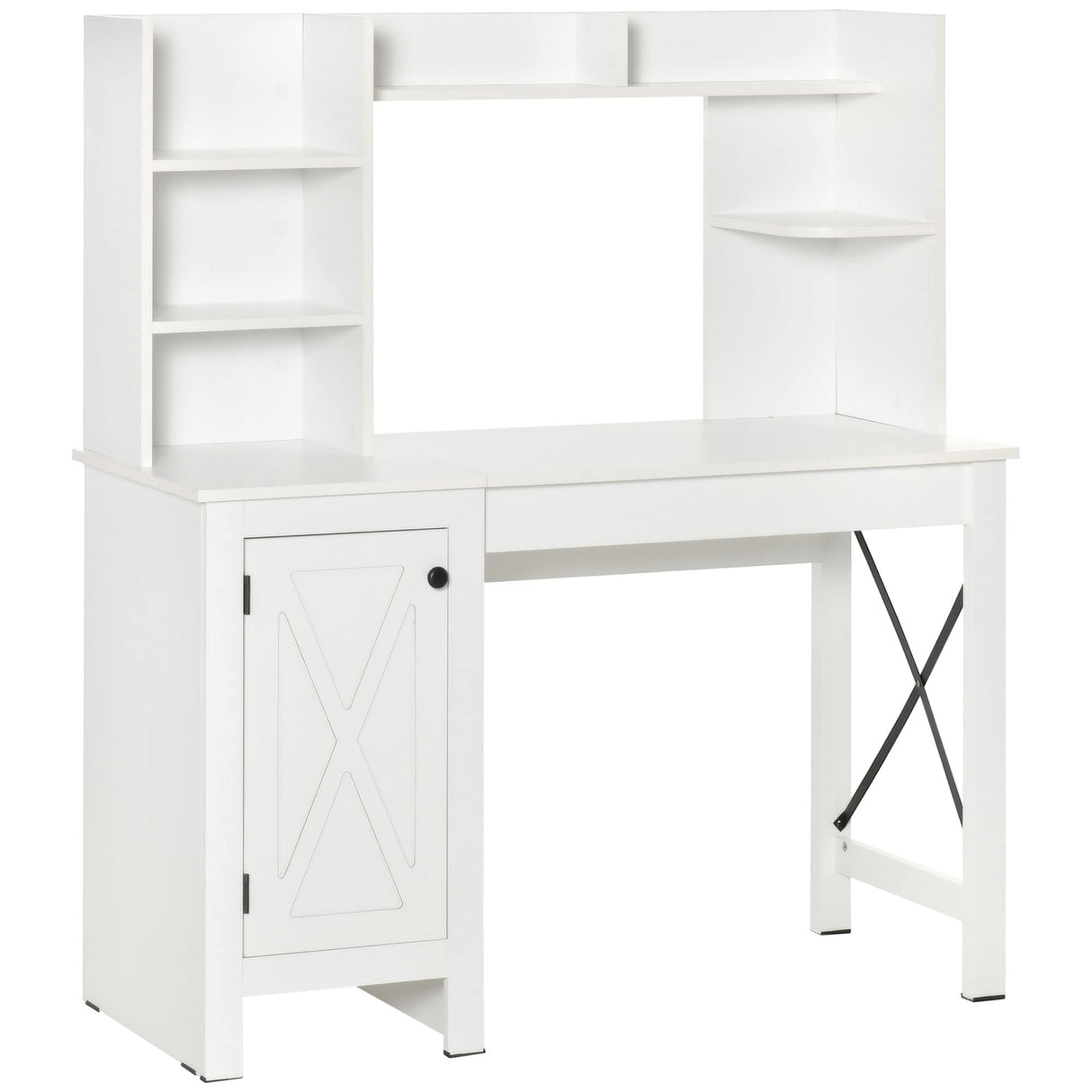 HOMCOM Farmhouse Computer Desk with Hutch and Cabinet, Home office Desk with Storage, for Study, White HOMCOM
