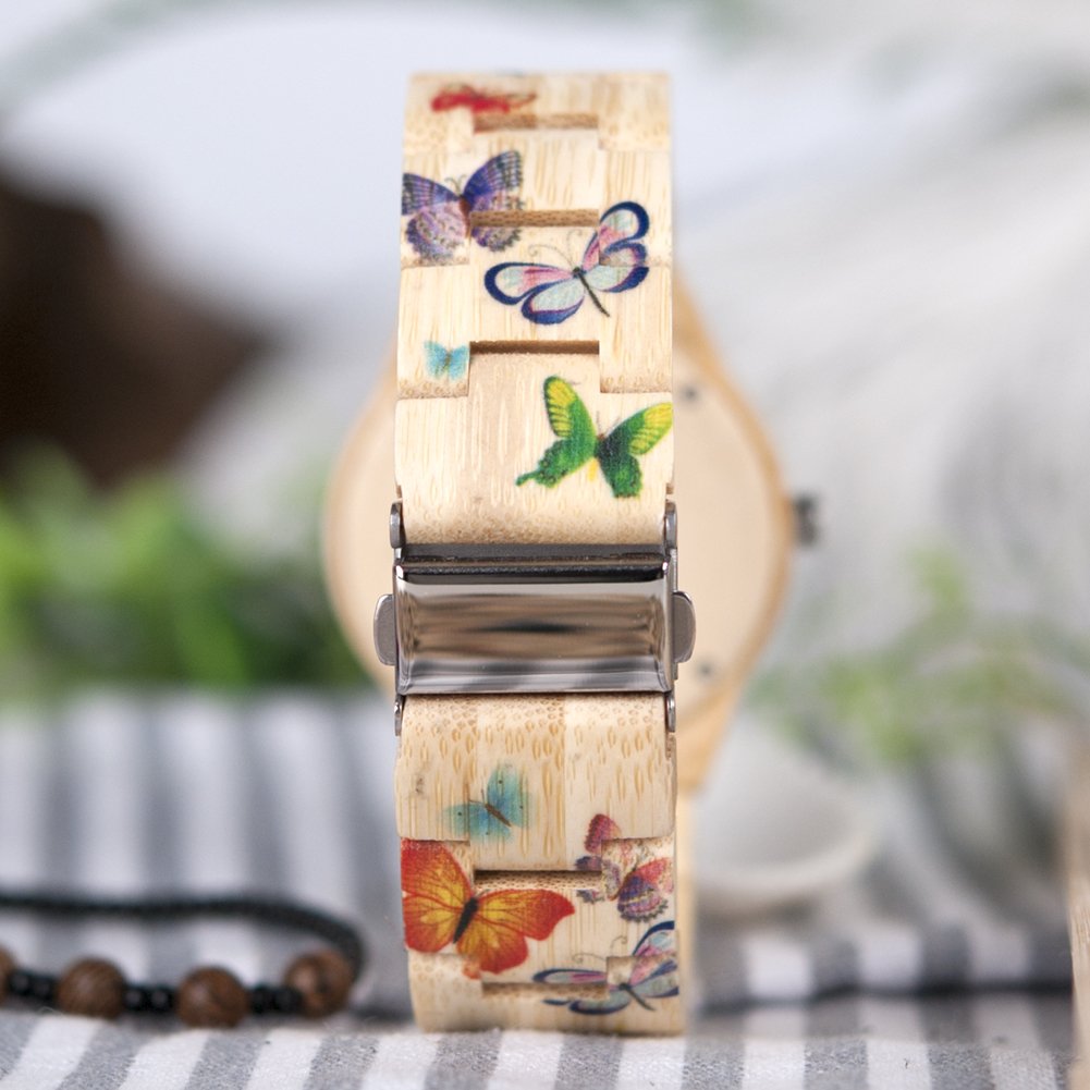BOBO BIRD Women's Bamboo Watch Butterfly Engraved Handmade Wooden Casual Watches BOBO BIRD