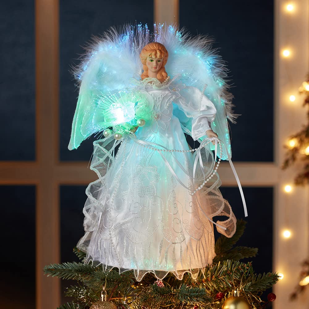 Kurt Adler 12-Inch White and Silver Fiber Optic LED Angel Treetop Kurt S. Adler