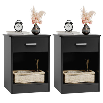 FOTOSOK Nightstand, Set of 2, 2-Tier Side Table with Drawer and Storage Shelf, Bedside Table End Table, Modern Night Stand for Bedroom, Home Office,Black