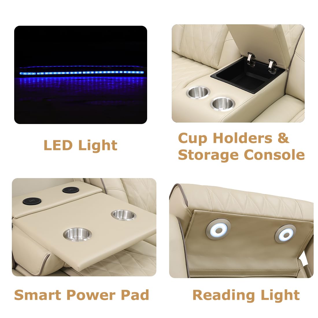 Toseslo Power Recliner Sofa Set with Drop-Down Table, 3-Piece Leather Reclining Sofa Sectional Couches, Living Room Furniture Sets, Reclining Sofa with Cup Holders/Storage Console for House(Beige) Toseslo