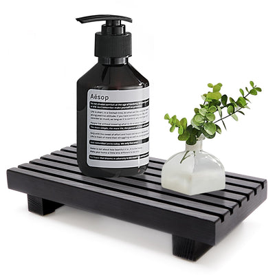 Small Black Bathroom Decor Tray for Counter Dish Soap Holder Wooden Pedestal Stand for Kitchen Sink Soap Dispenser Wood Risers Kitchen Accessories Countertop Vanity Counter Sponge Sink Tray