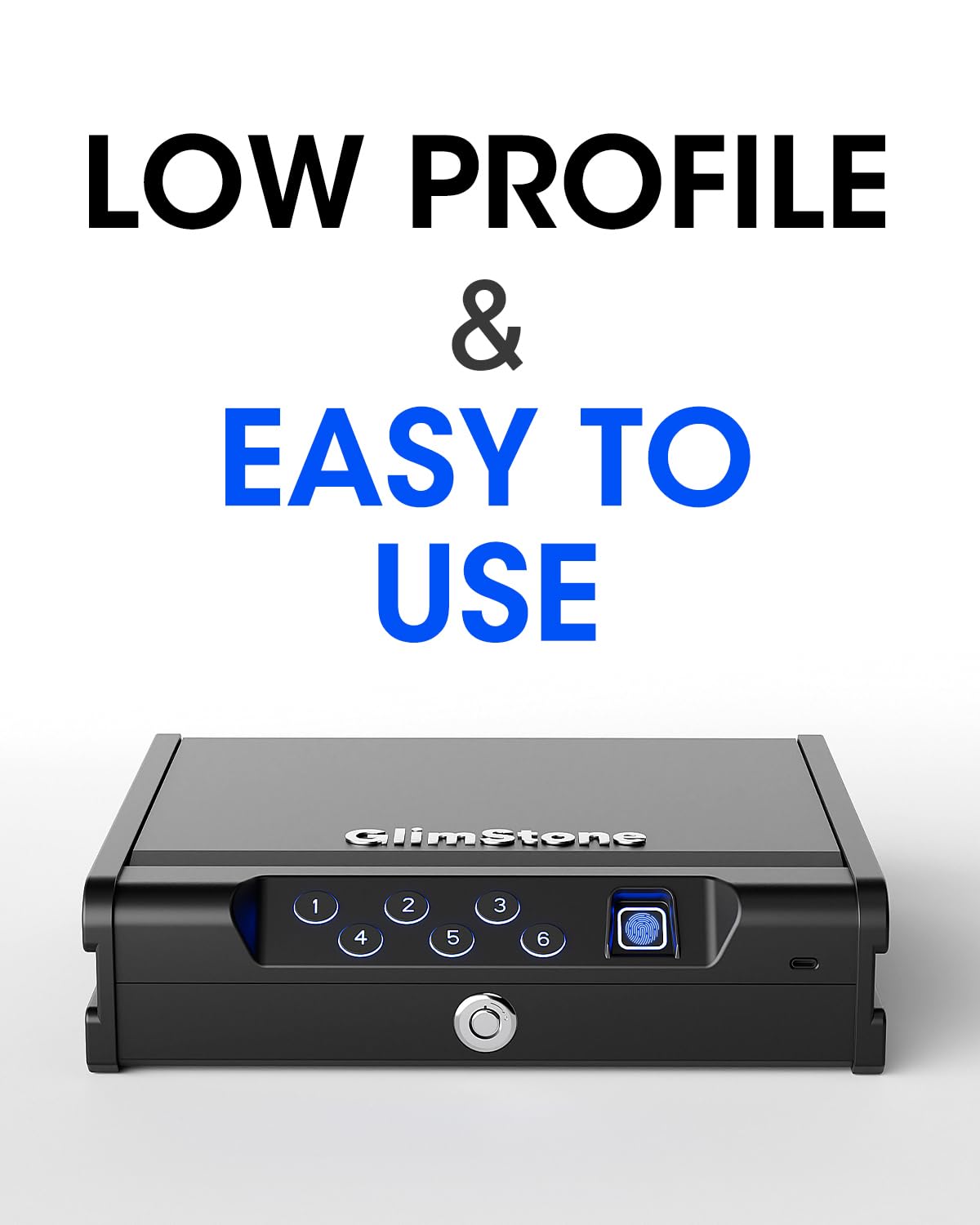 Glimstone Gun Safe, Biometric Gun Safe for Pistols, Easy Edition, 3 Ways Quick Access With Fingerprint/Digital Keypad/Key, Smart Handgun Safe for Home Bedside Nightstand Car Glimstone