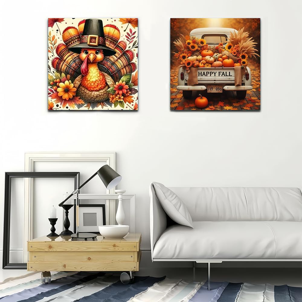 4 Pack Thanksgiving Day Paint by Numbers Kit for Adults Beginner,Fall Turkey Pumpkin Easy Adult Paint by Number Kits on Canvas DIY Painting for Beginners Art by Numbers for Home Wall Decor 10x10Inch NEGEKFKX