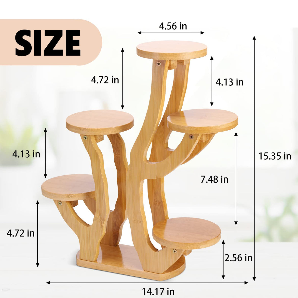 XXXFLOWER 5 Tiered Plant Stand Bamboo Mini Succulent Windowsill Shelf for Desk Tabletop Living Room Balcony Outdoor Patio Garden XXXFLOWER