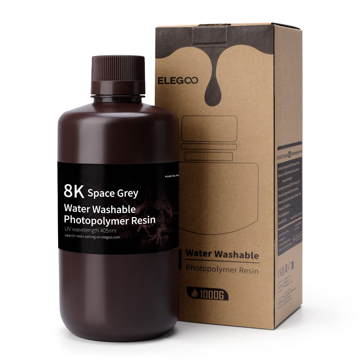ELEGOO Water Washable 8K 3D Printer Resin 1000g Grey, 405nm Highest Precision Resin Rapid Printing Low Shrinkage LCD UV-Curing for Saturn 3 Ultra Saturn 4 Ultra ELEGOO