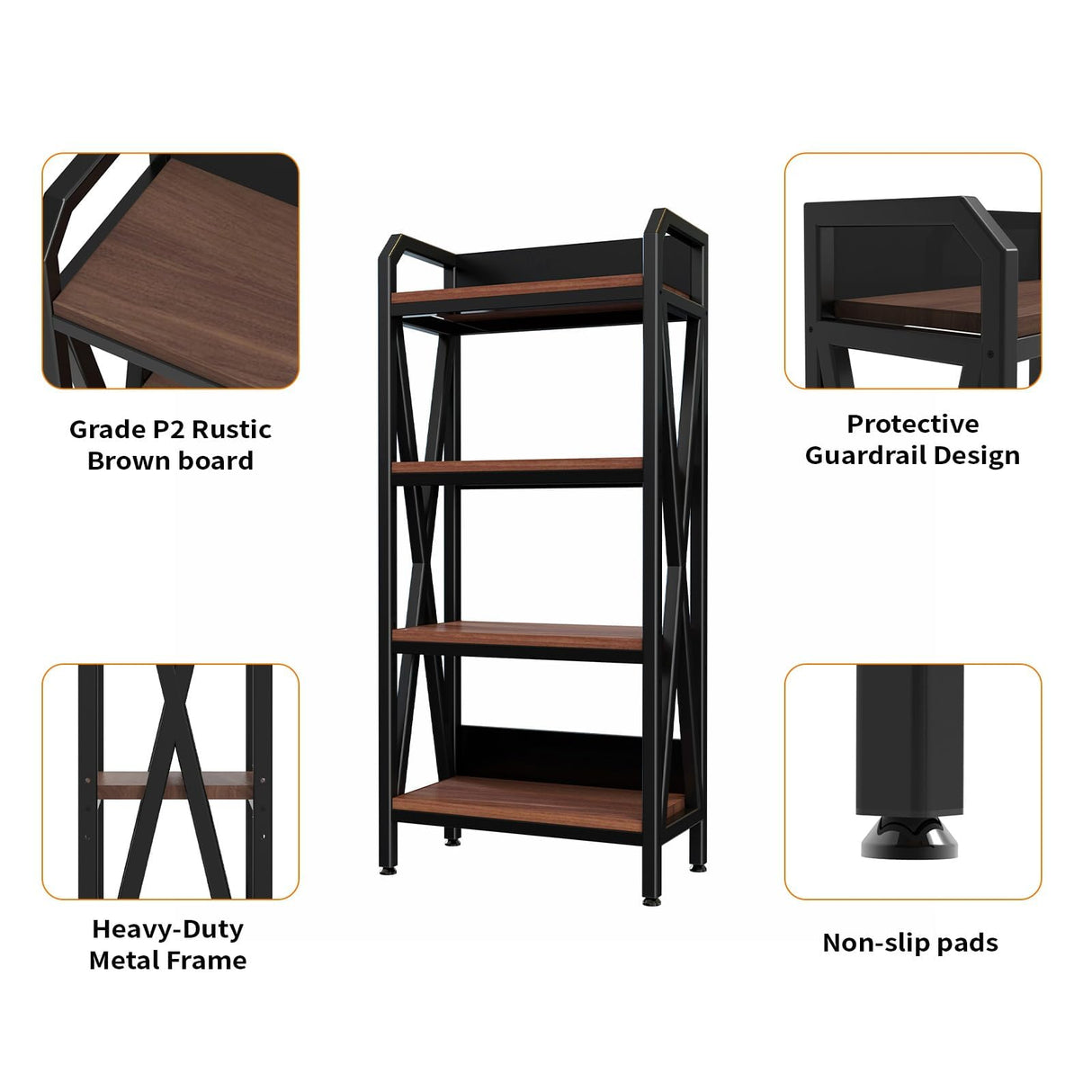 Bakers Rack with 4-Tier Adjustable Wood Shelves, Heavy-Duty Metal Frame Kitchen Shelf Organizer, Microwave Stand for Kitchen, Living Room, Apartments, 25.6" Wider Sailret